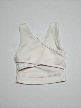 Roxy White Cross-Front Ribbed Crop Top